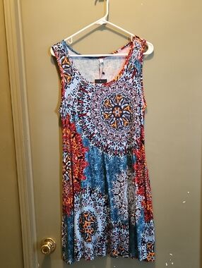 Sleeveless Blue Multi-Color Medallion Print Dress NWT